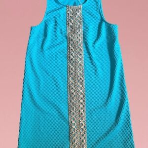 Pappagallo Teal Dress with Gold Embroidery